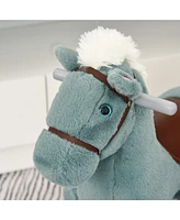Kids Plush Ride-On Rocking Horse with Bear Toy, Children Chair with Soft Plush Toy & Fun Realistic Sounds, Blue