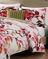 Bebejan Leaves on Linen Bedding 5 Piece King Size Reversible Comforter Set