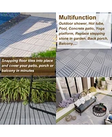 20 Pcs Interlocking Deck Tiles Striped Pattern, 12" x 12" Square Light Gray Acacia Hardwood Outdoor Flooring for Patio, Bancony, Pool Side,.