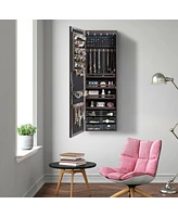 Sugift Door Hanging Mirror Jewelry Armoire with Full Length Mirror and 6 Drawers