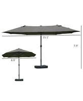 Streamdale Furniture Patio Umbrella 15' Steel Rectangular Outdoor Double Sided Market with base, Sun Protection & Easy Crank for Deck Pool Patio, Dark