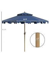 Streamdale Furniture 9' Patio Umbrella with Push Button Tilt and Crank, Double Top Ruffled Outdoor Market Table Umbrella with 8 Ribs, for Garden, Deck