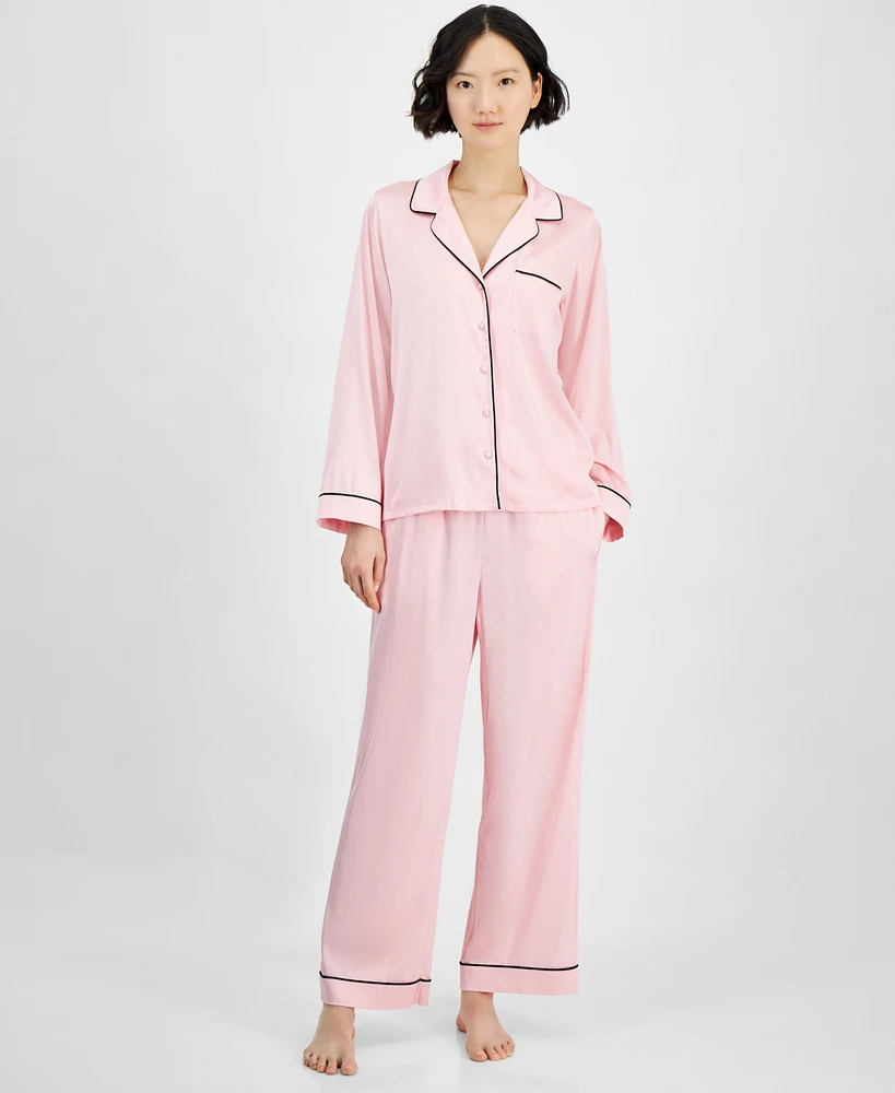 I.n.c. International Concepts Women's 2-Pc. Piped-Trim Satin Pajamas Set, Created for Macy's