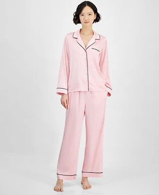 I.n.c. International Concepts Women's 2-Pc. Piped-Trim Satin Pajamas Set