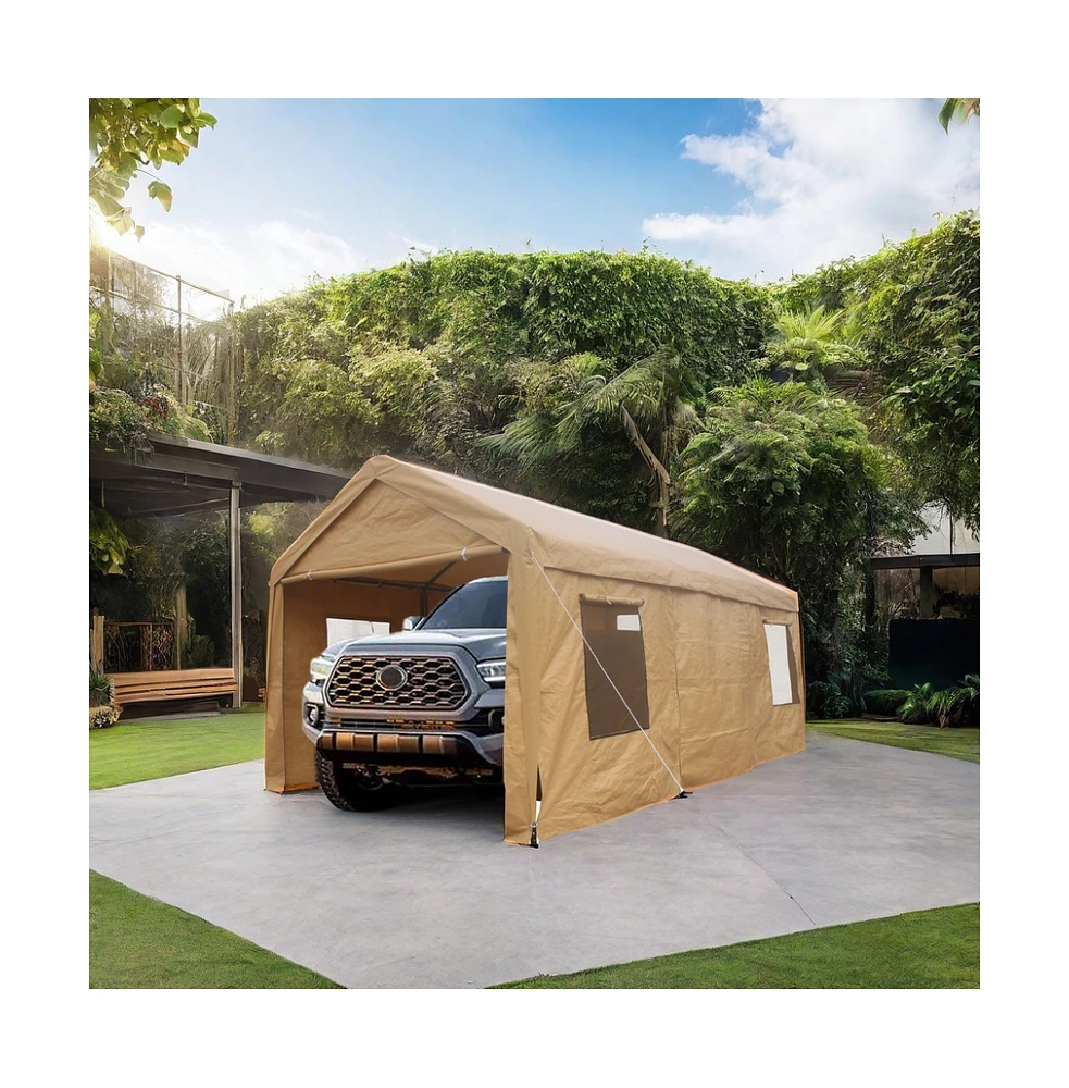 Slickblue Heavy-Duty Outdoor Portable Garage with Ventilated Canopy Carports for Durable Vehicle Protection