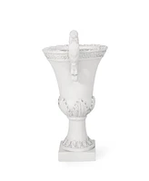 Elegant Roman Faux-Stone Planter With Botanical Accents