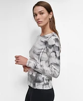 Dkny Women's Printed Knit Sequin Long-Sleeve Top