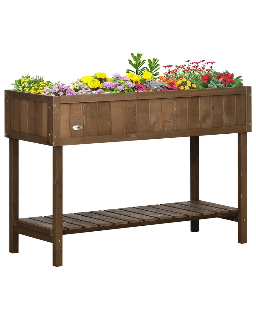 Streamdale Furniture 43x18x30in Raised Garden Bed with 8 Pockets and Shelf, Wooden Elevated Planter Box with Legs to Grow Herbs, Vegetables