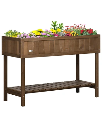 Simplie Fun 43x18x30in Raised Garden Bed with 8 Pockets and Shelf, Wooden Elevated Planter Box with Legs to Grow Herbs, Vegetables, and Flowers