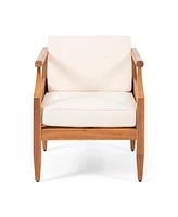 Acacia Wood Club Chair With Water-Resistant Cushions For Outdoor Comfort
