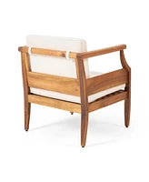 Streamdale Furniture Acacia Wood Club Chair With Water-Resistant Cushions For Outdoor Comfort