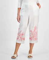 Charter Club Petite 100% Linen Embroidery Crop Pants, Exclusively at Macy's