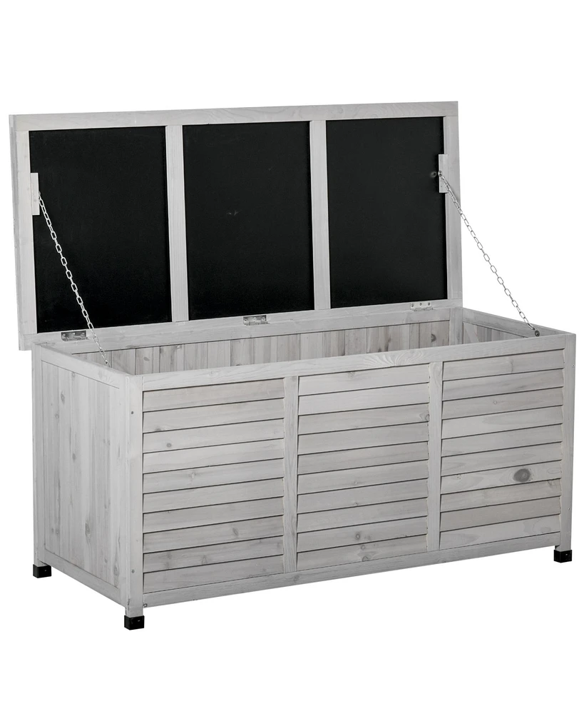 Simplie Fun 75 Gallon Wooden Deck Box, Outdoor Storage Container with Aerating Gap & Weather-Fighting Finish, Grey