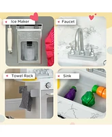 Play Kitchen Set for Kids, Kids Kitchen Playset with Lights Sounds, Apron and Chef Hat, Ice Maker, Microwave, Towel Rack, Utensils, Range Hood, Fun wi