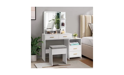 Slickblue Fch Dressing Table Set with Mirror, 4 Drawers, 1 Storage Cabinet & 2 Shelves