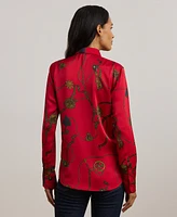 Lauren Ralph Petite Belting-Print Charmeuse Shirt