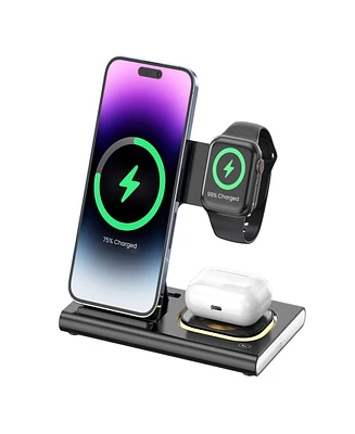 Brookstone 3-in-1 Folding Wireless Charging Stand for iPhone, Airpods, and Apple Watch