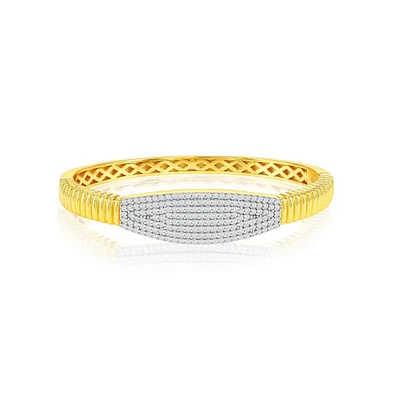 Simona Sterling Silver, Center Cz, Lined Polished Bangle - Gold Plated