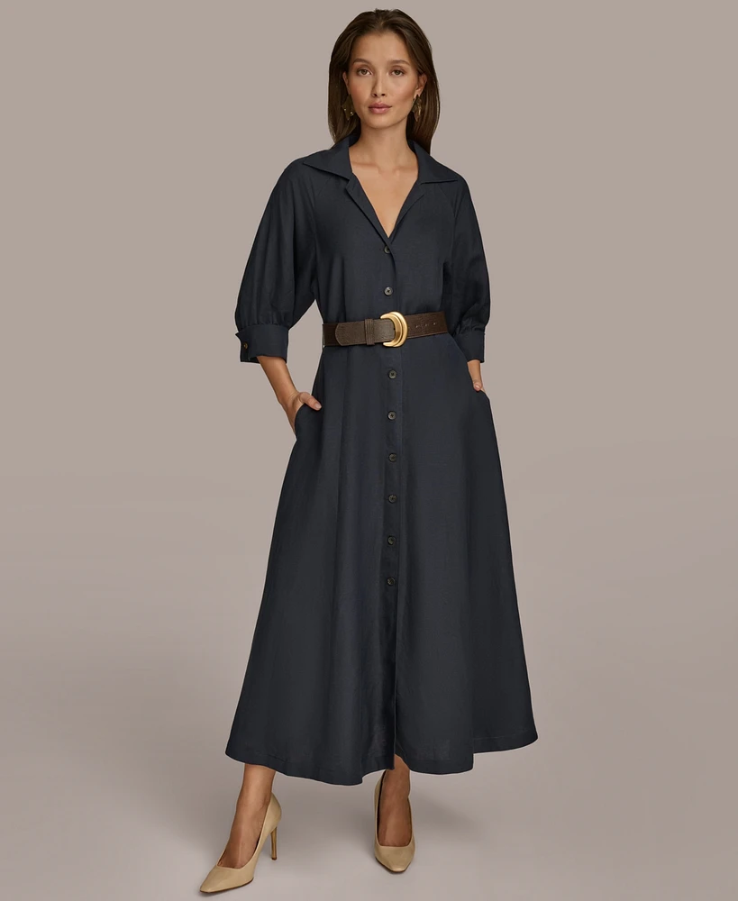 Donna Karan Women's Belted Midi Elbow-Sleeve Shirtdress