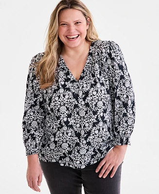 Style & Co Plus Printed V-Neck Top, Exclusively at Macy's