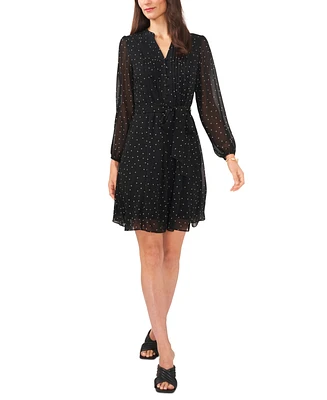 Msk Petite Pintucked Long-Sleeve Chiffon Shirtdress