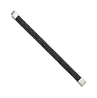 Chisel Stainless Steel Braided Multi-color Wire Black Leather Bracelet