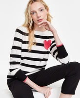 Jones New York Women's Striped Heart Boat-Neck Sweater