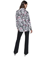 Karl Lagerfeld Paris Petite Printed Long-Sleeve Shirt