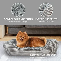 Details Rectangle Dog Bed, Durable Sleeping Calming Cuddler for Pets, Super Plush Corduroy Sherpa