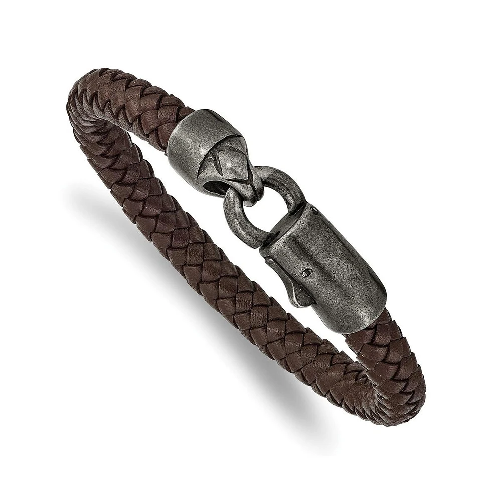 Chisel Stainless Steel White Bronze-plated Brown Leather Bracelet