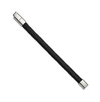 Chisel Stainless Steel Black Braided Leather Bracelet with Extension