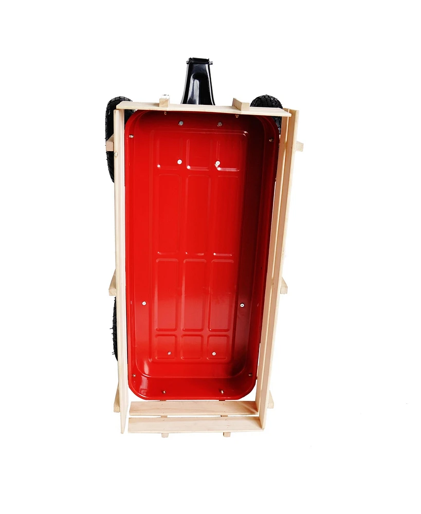 Slickblue Outdoor Sport Wagon Tools Cart with Wooden Side Panels and Air Tires