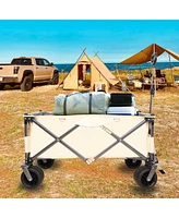 Slickblue Folding Heavy Duty Utility Beach Wagon Cart with Big Wheels for Sand