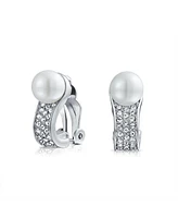 Bling Jewelry Crystal Pearl Huggie Clip-On Earrings Non-Pierced Ears Silver Plated