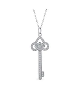 Bling Jewelry Pave Cubic Zirconia Cz Fleur De Lis Key Shape Pendant Necklace For Women .925 Sterling Silver