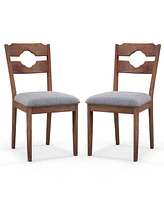 Gymax Set of Dining Chair w/ Padded Seat High Back Rubber Wood Frame Kitchen Chairs