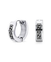 Bling Jewelry Greek Key Hoop Earrings Laser Etched Black Ip Plated Stainless Steel