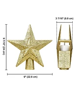 Yescom 2 Pack Christmas Tree Topper Star,3D Snowflake Rotating Projector,Led Lights,Golden Star Xmas Party Holiday Decorations