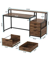 Tribesigns Computer Desk with File Drawer Cabinet, Ergonomic Office Desk with Monitor Stand, Industrial Computer Table with Printer Space, Workstation