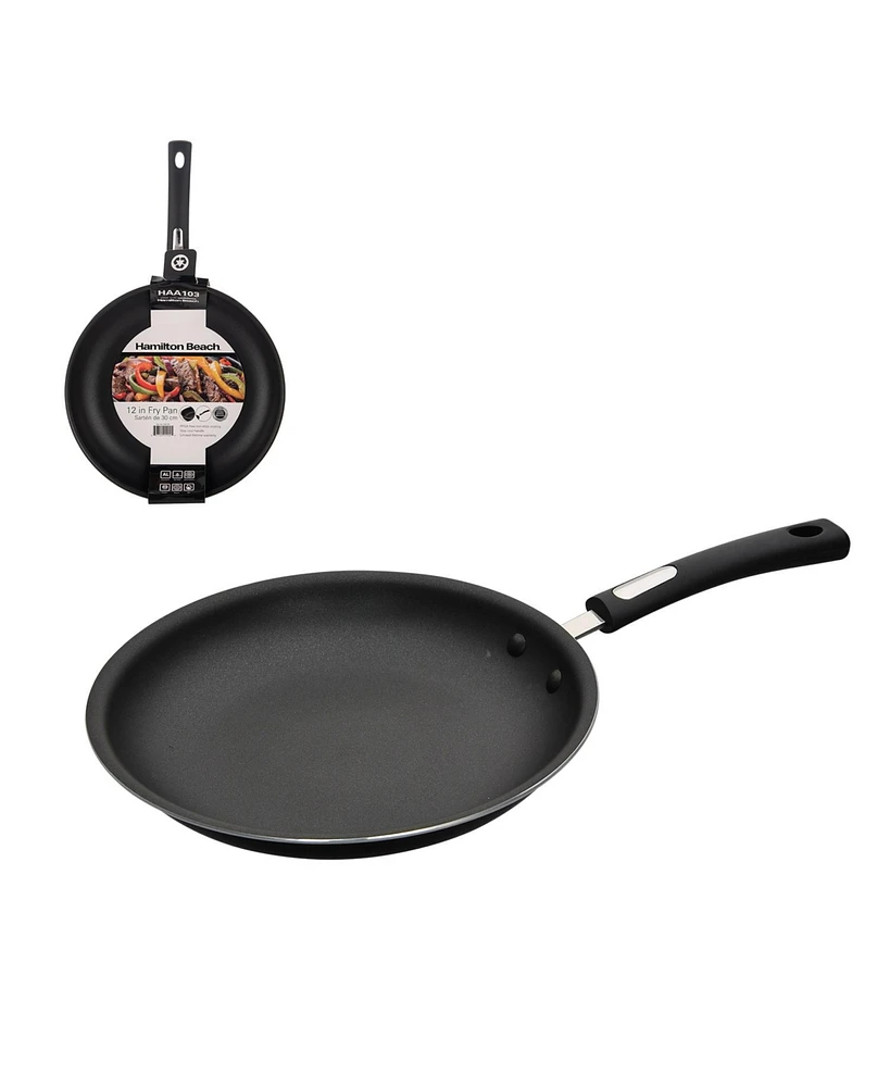 Hamilton Beach Nonstick Fry Pan 12-Inch - Black Aluminum Fry Pan with Soft Touch Bakelite Handle - Flared Edge