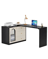 Tribesigns L Shaped Computer Desk with Drawers, Modern Corner Home Office Reversible Storage Cabinet, Long Study Writing Workstation fo