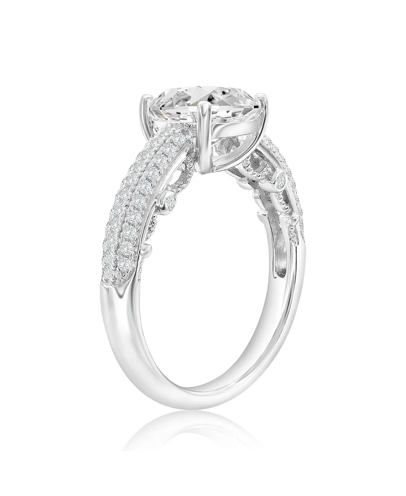 Suzy Levian New York Suzy Levian Sterling Silver Cushion Cut White Cubic Zirconia Pave Center Stone Ring