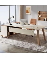 Tribesigns 71-Inch Executive Desk, L-Shaped Desk with 55-Inch Cabinet, Large Office Desk with Storage Shelves, Modern Computer Desk for Home Office