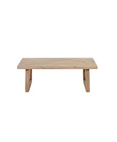 Outdoor Acacia Wood Loveseat And Coffee Table Set With Cushions, Brown Wash, Beige