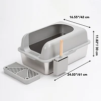 Enclosed Stainless Steel Cat Litter Box with Lid Extra Large, Litter Box for Big Cats Xl Metal Litter Pan Tray with High Wall Sides Enclosure, Non-Sti