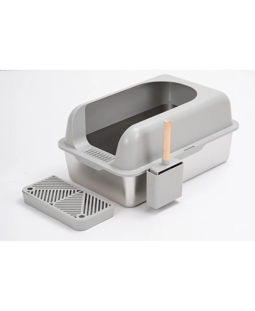 Enclosed Stainless Steel Cat Litter Box with Lid Extra Large, Litter Box for Big Cats Xl Metal Litter Pan Tray with High Wall Sides Enclosure, Non-Sti