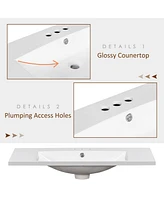 36" Single Bathroom Basin Sink, Vanity Top Only, 3-Faucet Holes, Resin