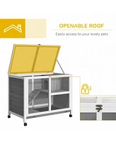 Streamdale Furniture Indoor Rabbit Hutch with Wheels, Desk and Side Table Sized, Wood Rabbit Cage, Waterproof Small Rabbit Cage, Gray