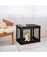 Dog Crate Furniture, Small Dog Cage End Table with Two Opening Sides, Lockable Door, Puppy Kennel Indoor, Cute and Decorative, Black