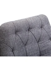 Linen Home Office Chair, Tufted Height Adjustable Computer Desk Chair with Swivel Wheels and Padded Armrests, Dark Gray